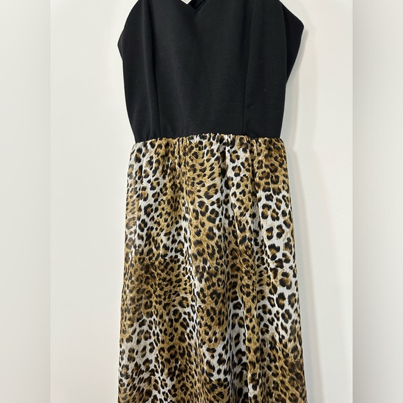 January 7 cocktail dress strappy top with high low cheetah print flowy bottom - Picture 4 of 11